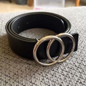 Amazon Black Women's Belt with Double Silver Rings